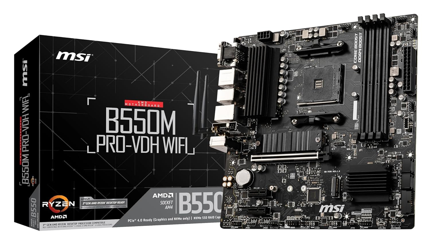 MSI B550M Pro-Vdh WiFi Ddr4 / M.2, USB 3.2 Gen 1 /  Front Type-C, Wi-Fi / Hdmi / Micro ATX Gaming Motherboard AMD Ryzen 5000 Series Desktop Processors