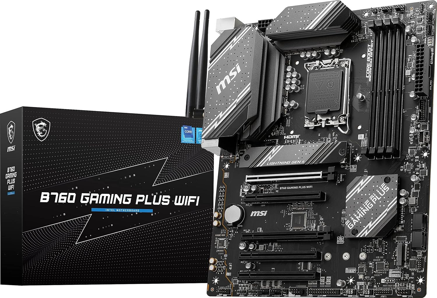 MSI B760 Gaming Plus WiFi Motherboard / ATX - Supports 14th / 13th/12th Gen Intel Core Processors / LGA 1700 - DDR5 Memory Boost 6800+MHz / OC / 2 x PCIe 4.0 x16 / 2 x M.2 Gen4 / 2.5G LAN / Wi-Fi 6E