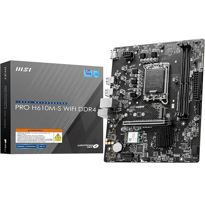 MSI PRO H610M-S DDR4 Motherboard / Micro-ATX - Support 14th / 13th / 12th Gen Intel Core Processors / LGA 1700 / 1x PCIe 4.0 x16 Slot / 1 x M.2 Gen3 / USB 3.2 Gen1 / 1G LAN / HDMI 1.4 & VGA