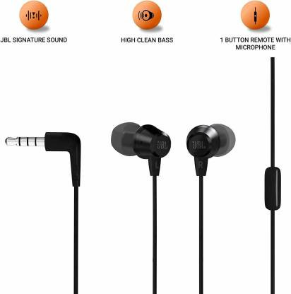 JBL T50HI Wired in-Ear Headphone with Mic Black