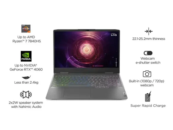 Lenovo-82XT004KIN / AMD Ryzen 7 7840HS / 15.6 Inch-39.6cm / FHD IPS 144Hz 350Nits / 16GB / 512GB SSD / Win 11 / NVDIA RTX 4060 8GB / Office 2021 / 3 Month Game Pass / Storm Grey / 2.4Kg