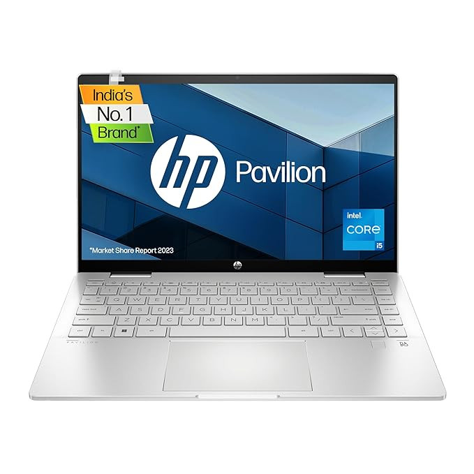 HP Pavilion-14 ek1010TU / 13th Gen / Intel Core i5-1335U / 14 Inch-35.6 cm / FHD/16GB DDR4 / 1TB SSD / Intel Iris Xe Graphics / FPR / 5MP Camera / Privacy Shutter / Win 11 / MSO 2021 / Silver / 1.51 k