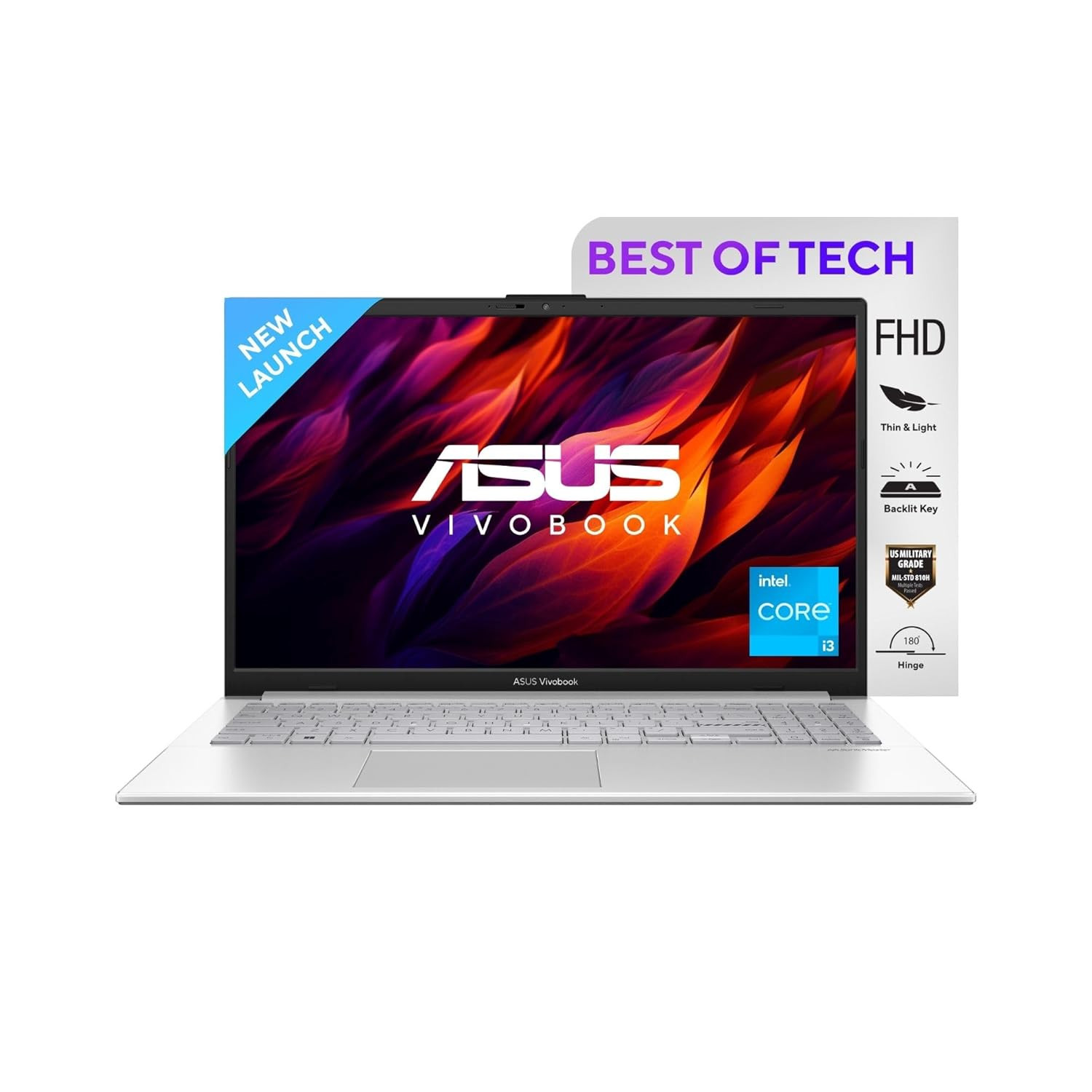 ASUS Vivobook Go 15 / E1504GA-NJ321WS / Intel Core i3-N305 / 15.6" (39.62 cms) FHD / 8GB / 512GB SSD / Win 11 / Backlit KB / Silver / 1.63 kg