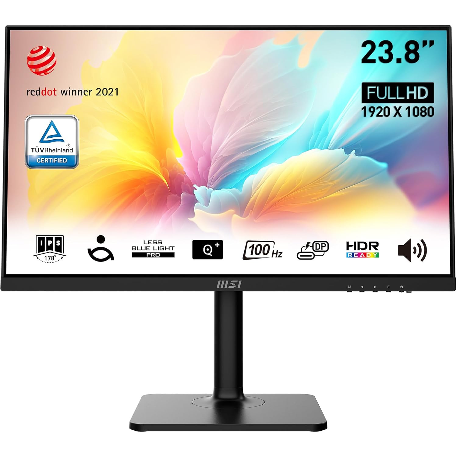 MSI Modern MD2412P 23.8 Inch FHD Office Monitor - 1920 x 1080 IPS Panel / 100 Hz / Eye-Friendly Screen / HDR Ready / Built-in Speakers / 4-Way Adjustable Stand - HDMI 1.4b / USB Type-C