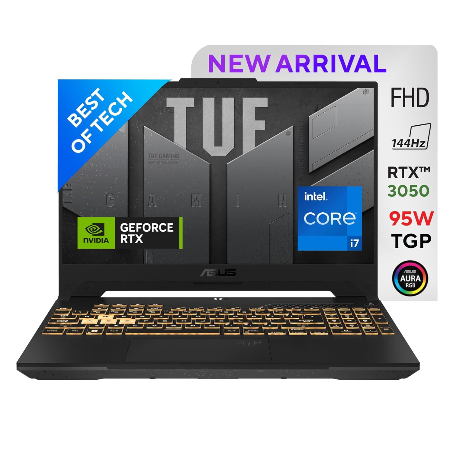 ASUS TUF Gaming F15 / FX577ZC-HN192WS / 15.6-inch (39.62 cms) FHD 144Hz / Intel Core i7-12700H 12th Gen / 4GB NVIDIA RTX 3050 / Gaming Laptop / 16GB / 1TB SSD/ Win11 / MSO / 90WHrs Battery / Gray / 2.