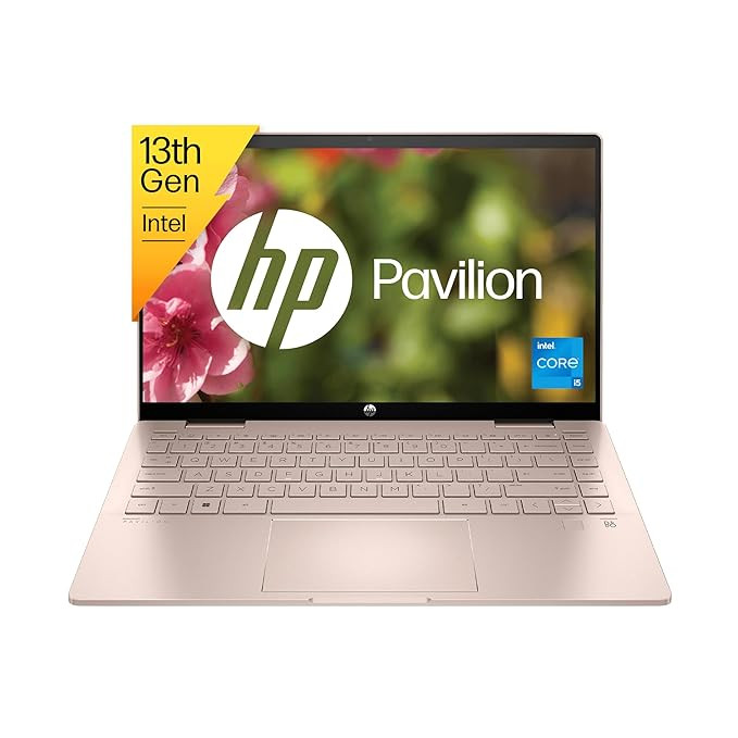 HP Pavilion-14-ek1009TU / 13th Gen / Intel Core i5-1335U / 14 Inch -35.6 cm / FHD / 16GB DDR4 / 1TB SSD / Intel Iris Xe Graphics / FPR / 5MP Camera / Privacy Shutter / Win 11 / MSO 2021 / Rose Gold /
