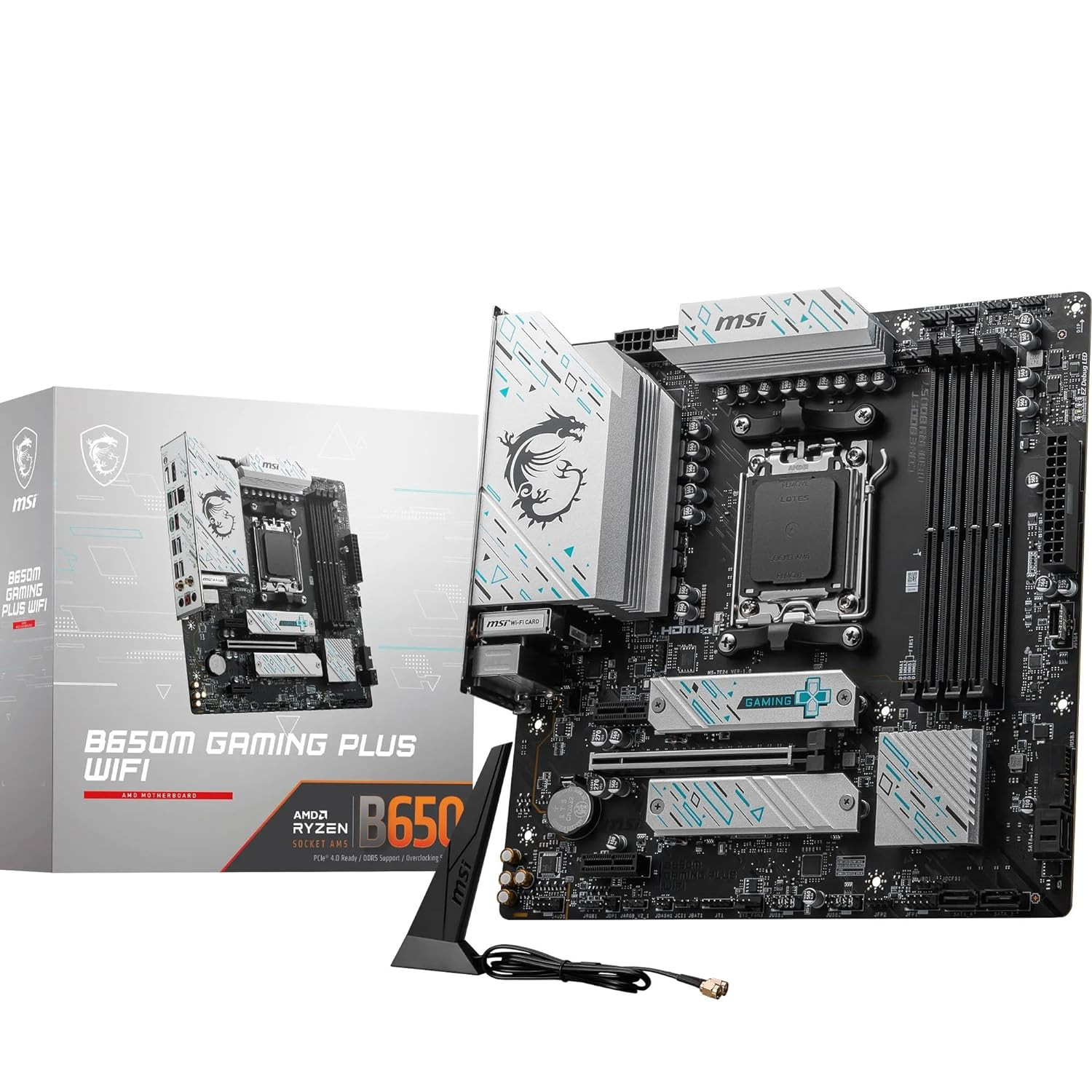 MSI B650M Gaming Plus WiFi Motherboard / mATX - Supports AMD Ryzen 7000 Series Processors / AM5 / DDR5 Memory Boost 7800+MHz/OC / 1 x PCIe 4.0 x16 / 2 x M.2 Gen4 / Wi-Fi 6E