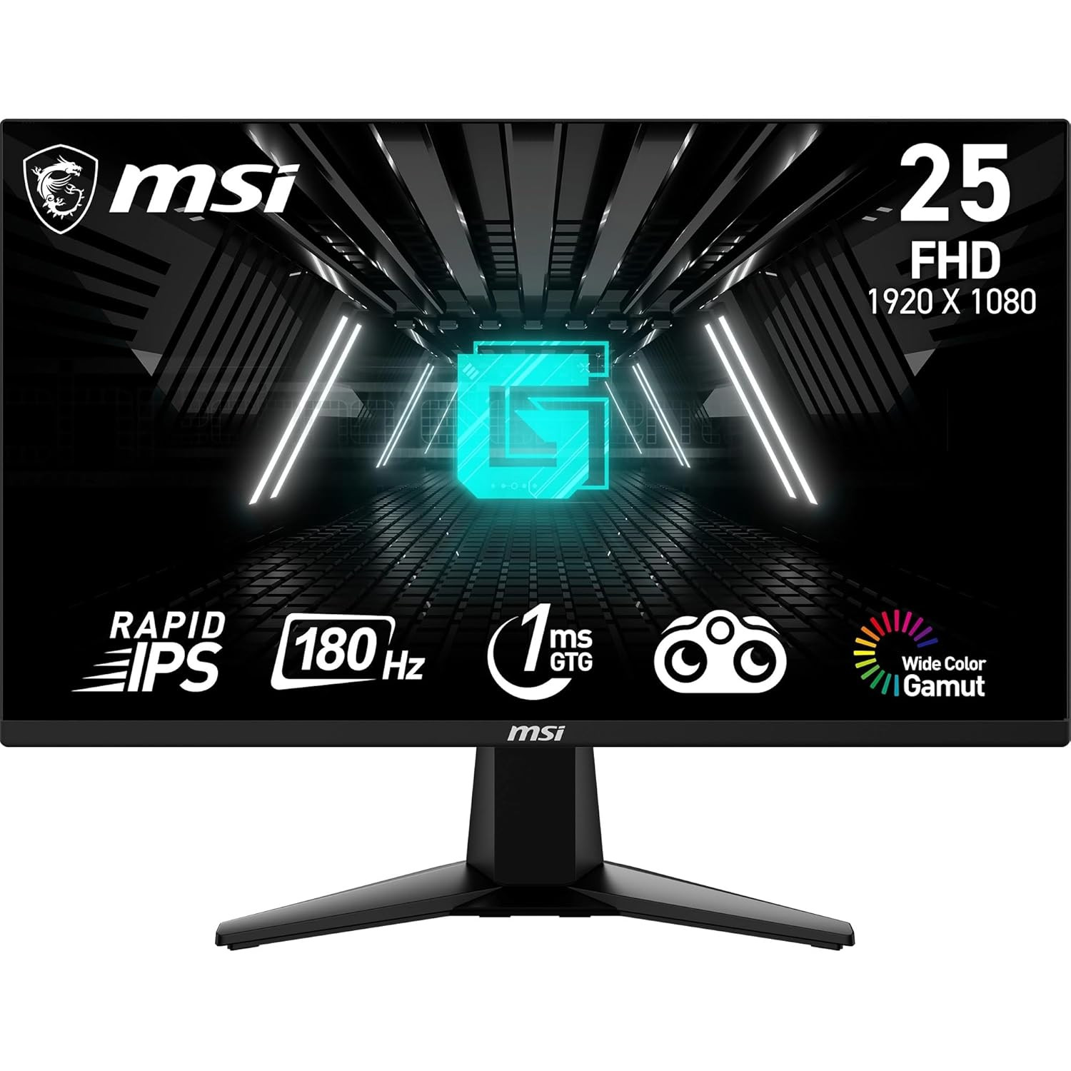 MSI G255F 24.5 Inch FHD Gaming Monitor - 1920 x 1080 Rapid IPS Panel / 180 Hz / 1ms (GtG) / 99% sRGB Colour Gamut / Adaptive-Sync - DP 1.2a / HDMI 2.0b CEC